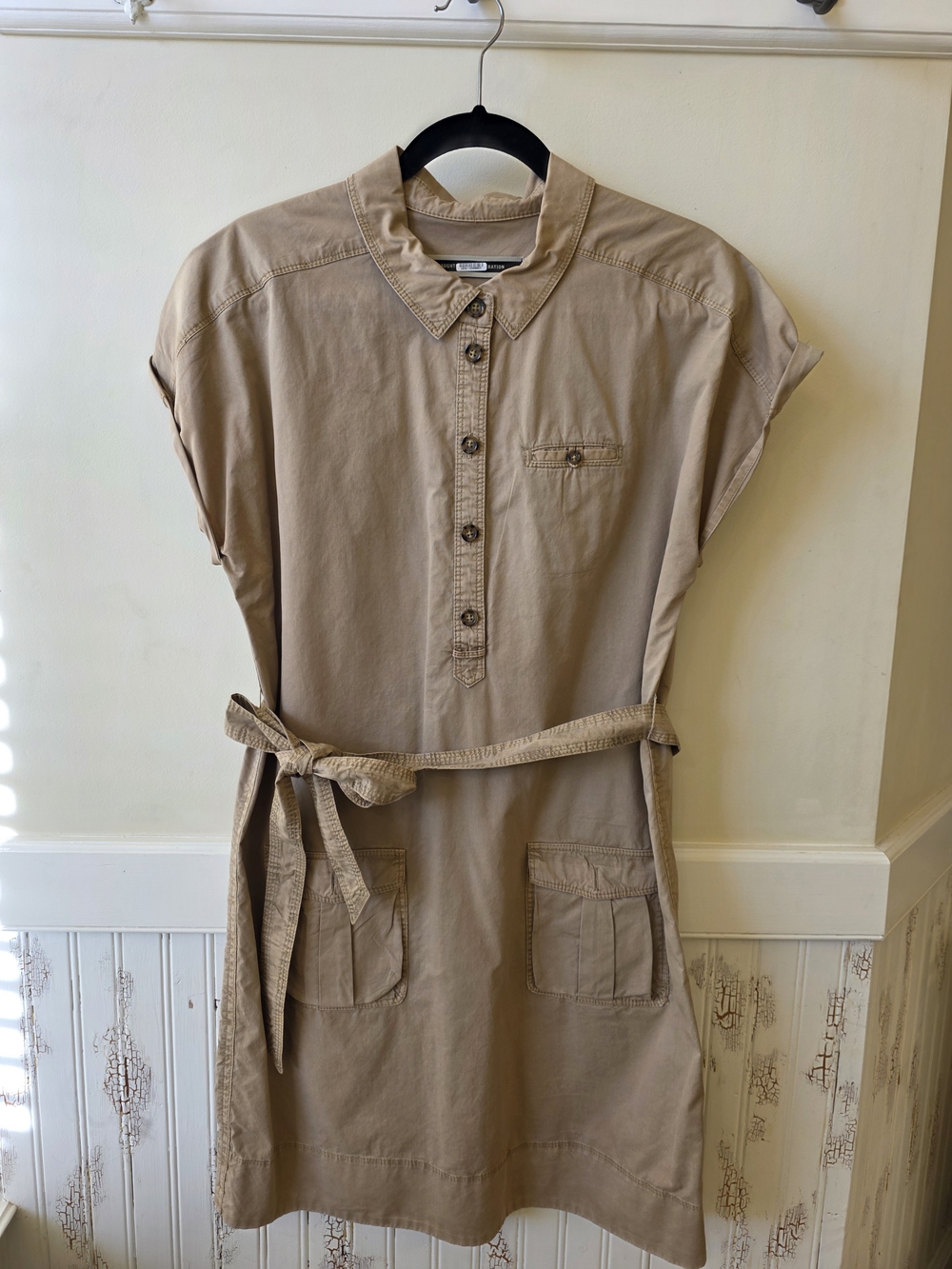 Anthropologie Daughters Of The Liberation Casual Utility Shirt Dress in Tan